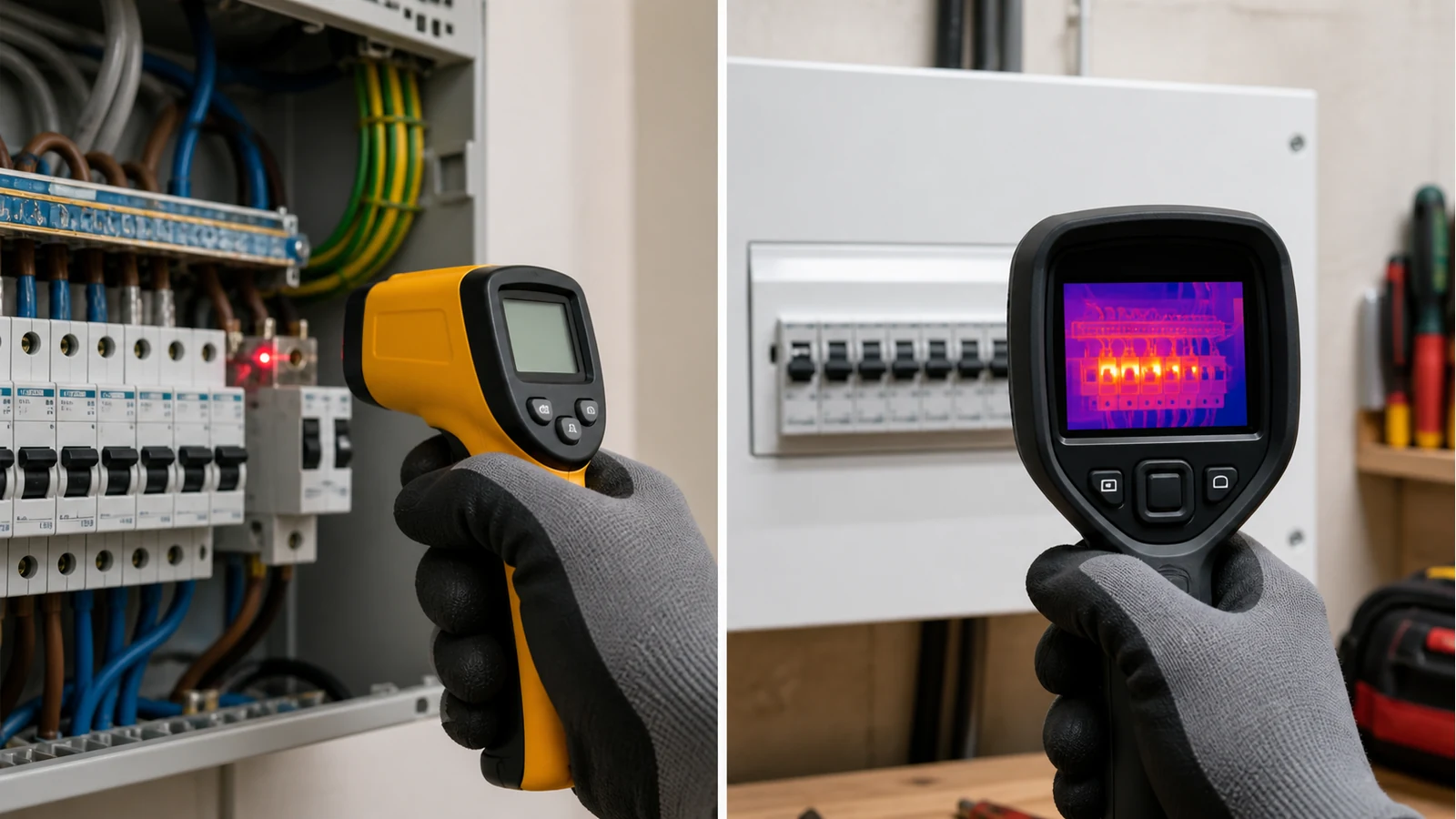 Comparison of a spot infrared thermometer and a compact thermal camera for electrical panel checks